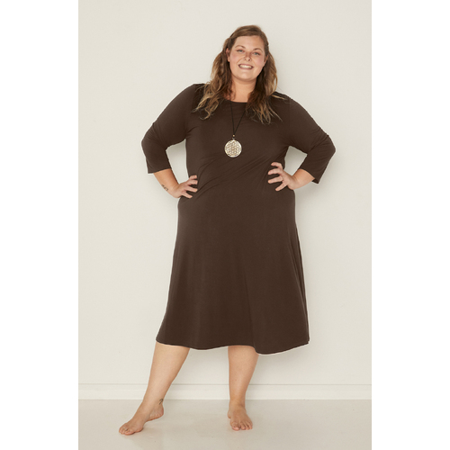Bamboo Mid Sleeve 3/4 Dress - Cocoa