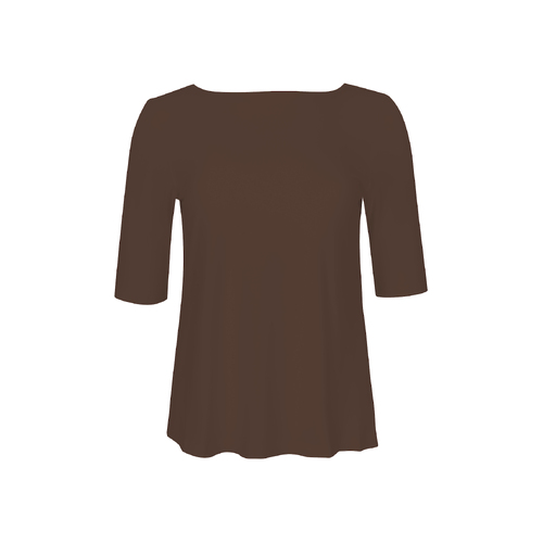 Bamboo Boat Neck Mid Sleeve Tee - Cocoa