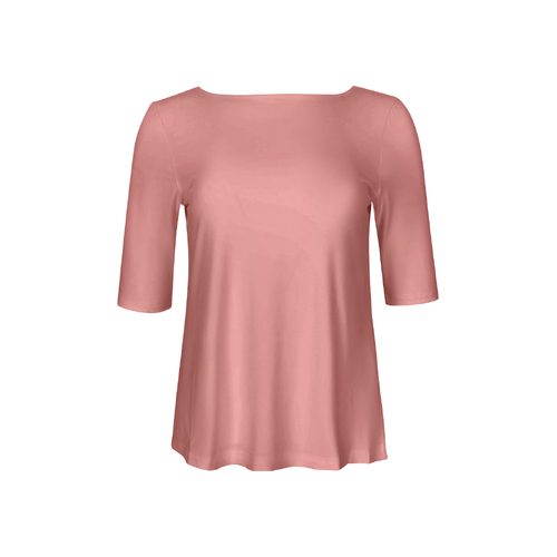 Bamboo Boat Neck Mid Sleeve Tee - Pink Clay